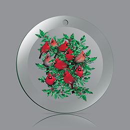 Clear Cardinals and Holly Ornament 