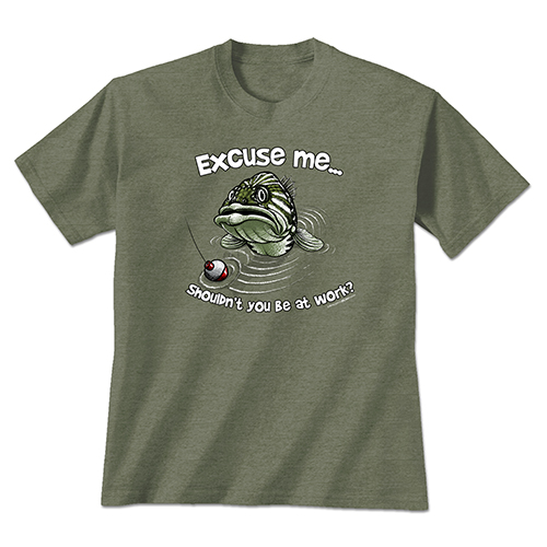 Excuse Me Fish Tee - L - Heather Military Green