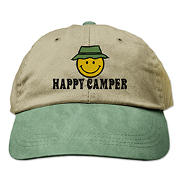 Stone/Forest Happy Camper Embroidered Hats 