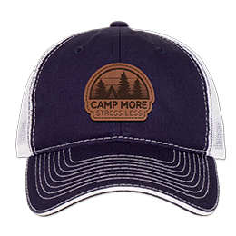 Navy/White Camp More, Stress Less Trucker Hat with Patch 