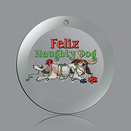 Clear Feliz Naughty Dog Ornament 