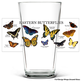 Clear Eastern Butterflies Pint Glass - Color Printed 