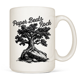 White Paper Beats Rock Coffee Mugs 